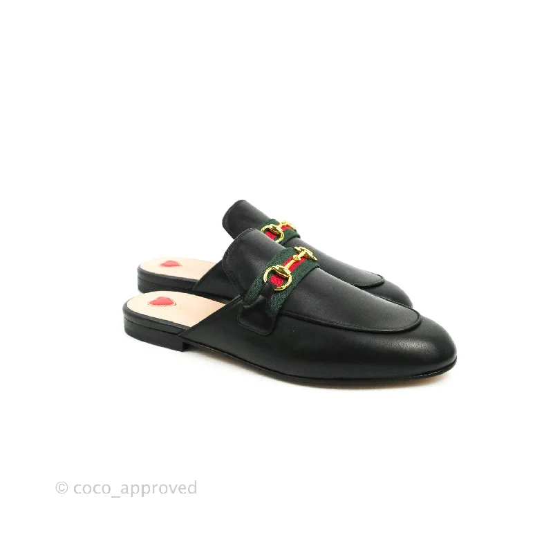 Gucci Princetown Black Leather Slippers Size 38