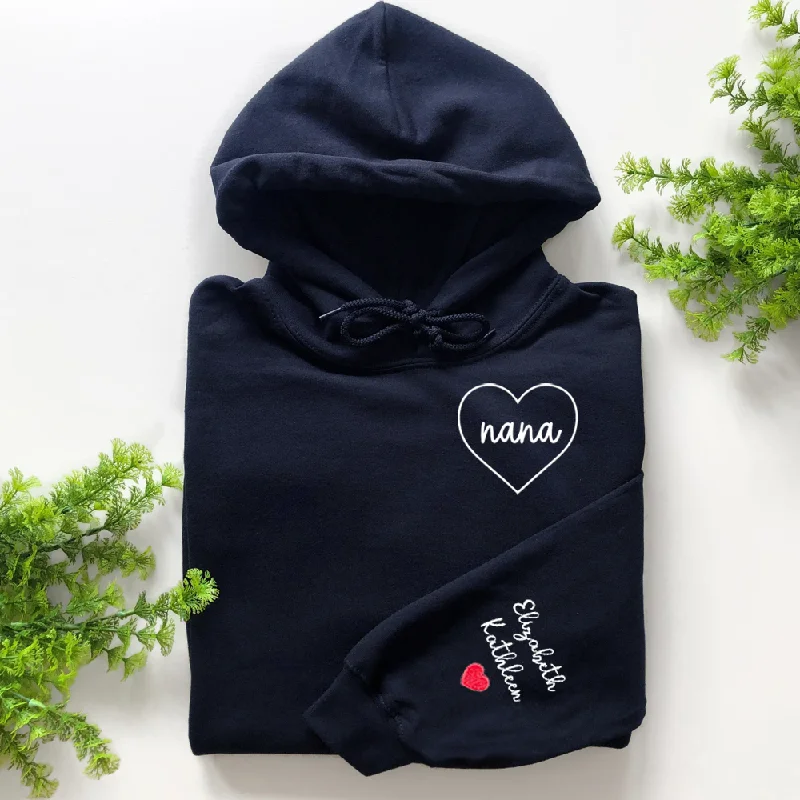 Personalized Grandma heart, Nana Embroidered Hoodie