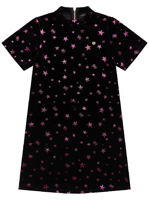 Black Star Print Short Sleeves Dress (2-7)