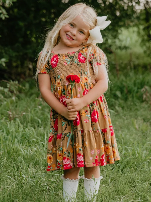 Puff Sleeve Dress - Fall Zinnias